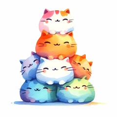 Smiling Cat Stack: Watercolor T-Shirt Design