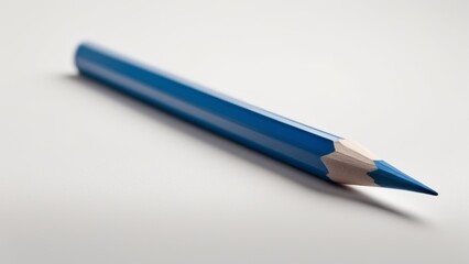 Blue pencil on a white background. Promotional photo.