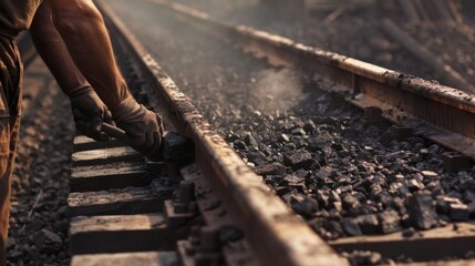 A worker positioned along a long chute manually picks out rocks and debris from chunks of coal as they move down the line.