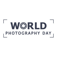 World photography day vector design illustration. Text with decorative elements and camera lense stylisation