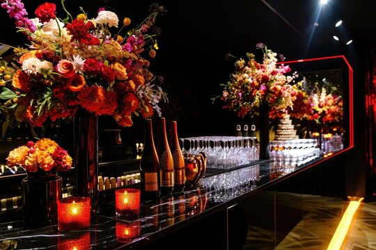 Showcase the glamour of a high-end product launch event, focusing on the ambiance and presentation