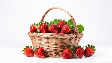 Fototapeta na wymiar Promotional photo. White background. A basket of strawberries.