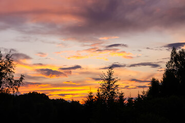 Sunset sky. Tranquil landscape in countryside.