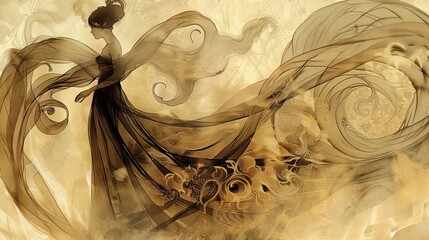 Woman in red flowing dress with heart for love or wedding themed design