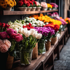 Colorful flower display in a flower shop