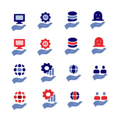Fototapeta premium Data analytics icon set. Data Analysis Technology Symbols Concepts. With Concepts like data security, analytics, Mining, network, server, Monitoring Icons. Dual Colors Flat Icons Vector Collection