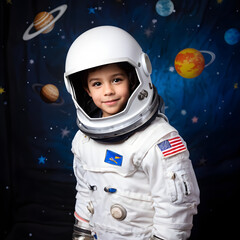 Child Astronaut In Suit Hopeful Aspiring Future Career Job Occupation Concept Planet In Outer space backdrop