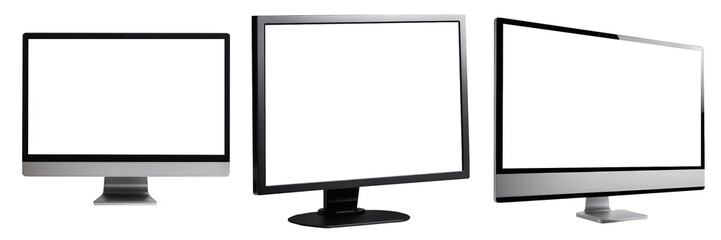 set of blank computer screen isolated on white background, cutout, clipping path