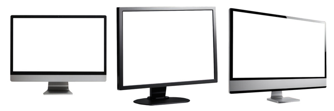 set of blank computer screen isolated on white background, cutout, clipping path