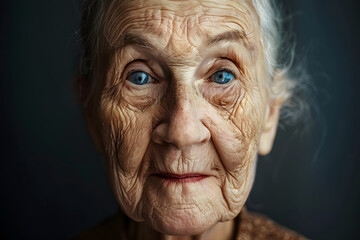 Close up portrait of elderly woman looking at camera