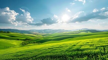 Fototapeta premium Serene Horizon: Tranquil Futuristic Fusion of Rural Landscape.