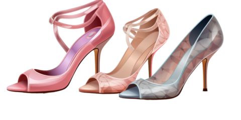 ladies shoes collection Set of different styles and colors on a transparent background 