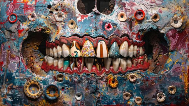 Abstract colorful mosaic teeth artwork for medical or dental designs