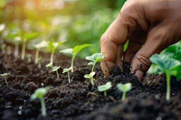  Expert hand of farmer checking soil health before growth a seed of vegetable or plant seedling. Gardening technical, Agriculture concept