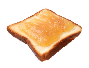 Piece of fresh toast bread with tasty jam isolated on white