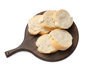 Pieces of fresh baguette isolated on white, top view