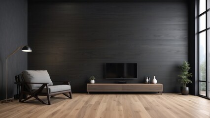 minimalist living room and ebony wall texture background interior design, minimalist chair