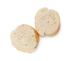Pieces of fresh baguette isolated on white, top view