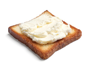 Piece of fresh toast bread with butter isolated on white