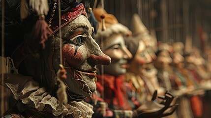 A dramatic scene in a puppet show with the puppeteer bringing characters to life