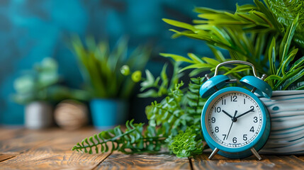 Vintage Alarm Clock with Green Plants