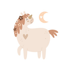 Cartoon unicorn. decor elements. Colorful vector illustration for kids, flat style. baby design for card, print, poster, cover.