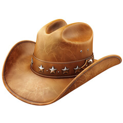 Stylish brown cowboy hat, isolated on transparent background.
