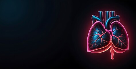 isolated on dark gardient background with copy space, neon human liver concept, illustration
