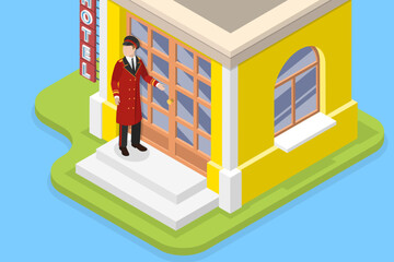 3D Isometric Flat Vector Illustration of Doorman, Hotel Staff
