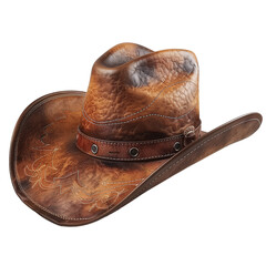 Stylish brown cowboy hat, isolated on transparent background.