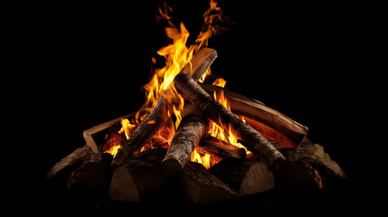 Camp fire isolated on black