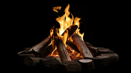 Camp fire isolated on black