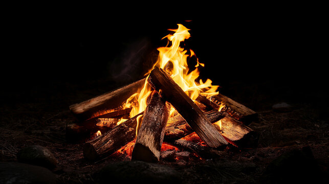 Camp fire isolated on black