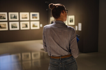 Woman Visiting Art Gallery Lifestyle Concept.