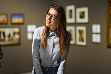 Woman Visiting Art Gallery Lifestyle Concept.