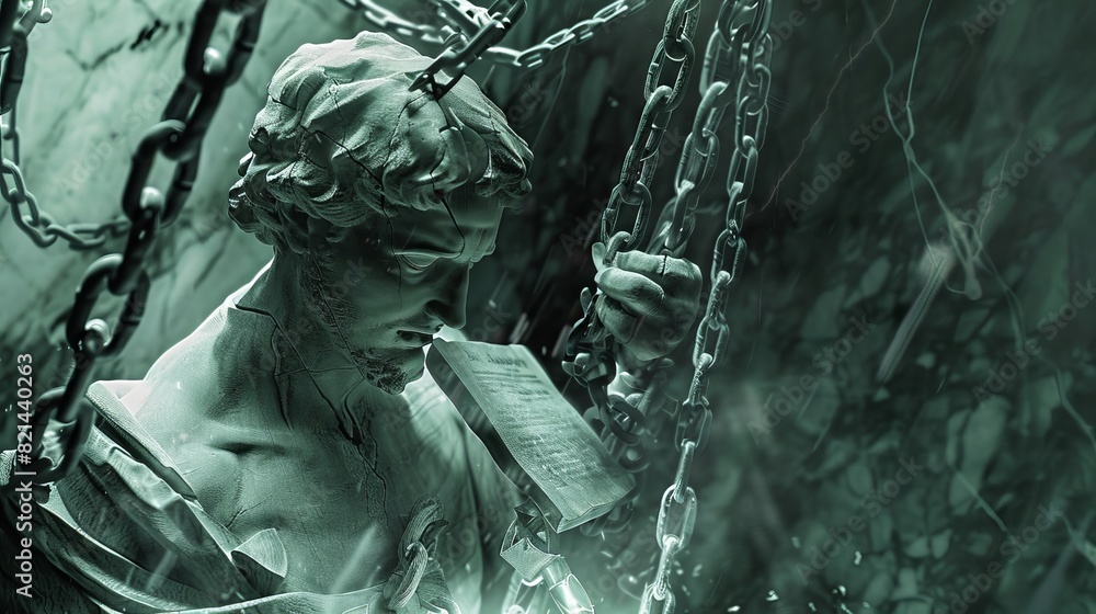 Wall mural chained statue for gothic horror and dark fantasy art - Wall murals