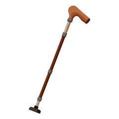 Woodenhandled cane on white background, office supplies, metal, titanium