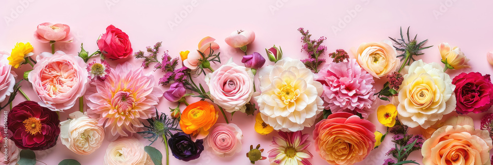 Poster various colorful flowers neatly arranged in a bunch and displayed on a wall, creating a vibrant and 