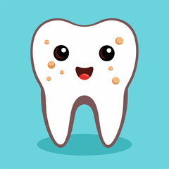 The tooth is beaming joyfully, adorned with vibrant spots