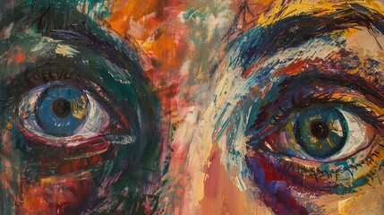 Close-up of a blue eye in an abstract painting