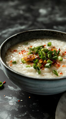 Congee with scallions and chili crisp