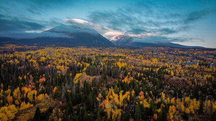 Drone photo of Summit County, Colorado during fall
