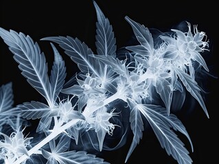 X-ray Marijuana Plant. Digital x-ray art of a marijuana plant showcasing intricate botanical detail against a black background