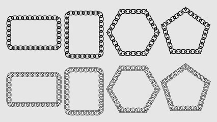 Vector chain frame. Borders of various geometric shapes are round, oval and square. Collection of isolated elements on a white background