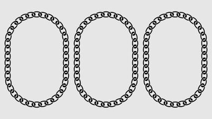 Vector chain frame. Round, oval shaped borders, Collection of isolated elements on a white background