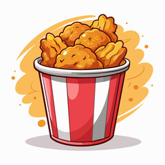 A bucket of delicious fried chicken nuggets on a white background