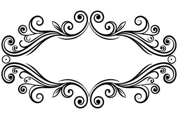 Black and white floral frame with swirls and leaves on white background