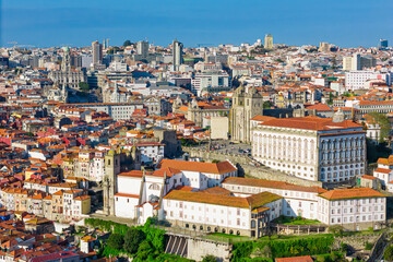 Famous historic Portuguese town of Porto in the sunny day, with Porto Cathedral in downtown Porto....