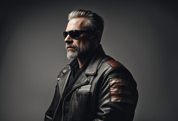 Obraz premium portrait of an American biker man, isolated white background 