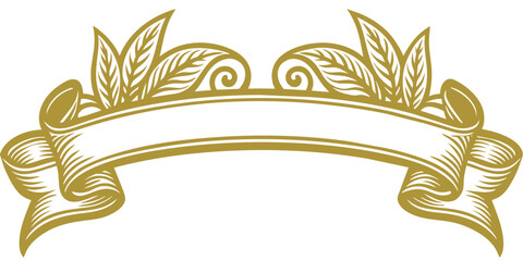 A golden ribbon adorned with leaf patterns set against a white backdrop